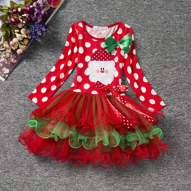 Antler Headband Christmas Dress Girls Deer Santa Sled Snow Gift Dress for Girl Xmas Print Children Wedding Party Dress 6m-5Y