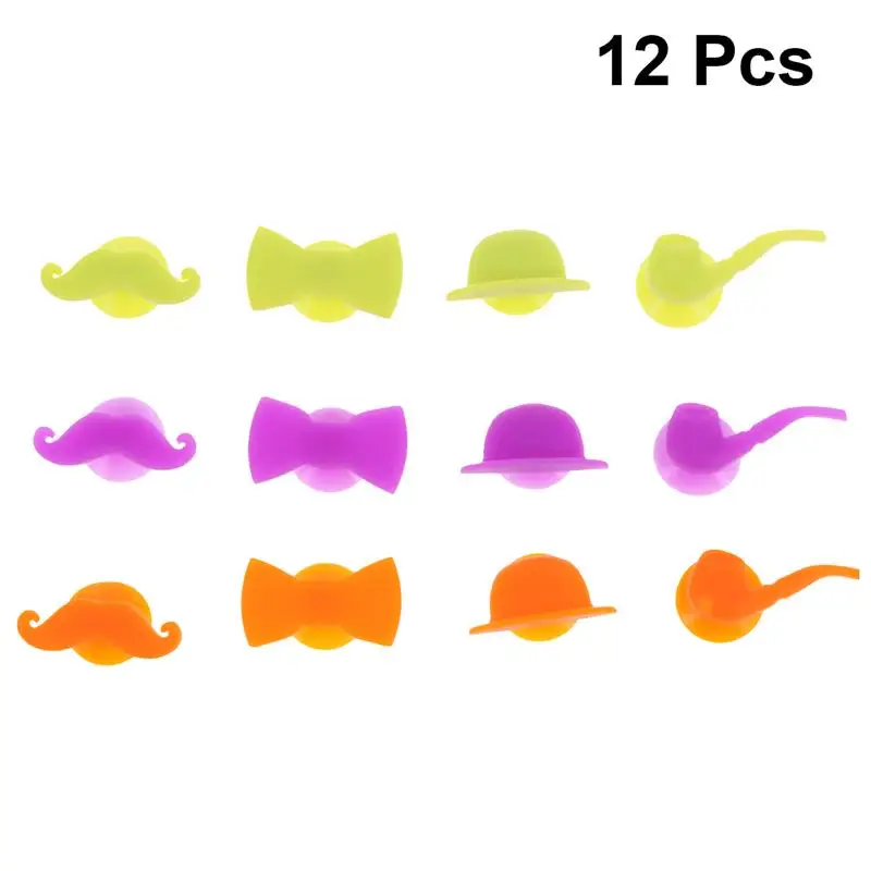Mustache Hat 12 шт силиконовый маркер на стакан для вина на высоком каблуке шляпа с усами узор присоске вино идентификатор питьевой чашки знак смешанные цвета - Цвет: Mustache Hat