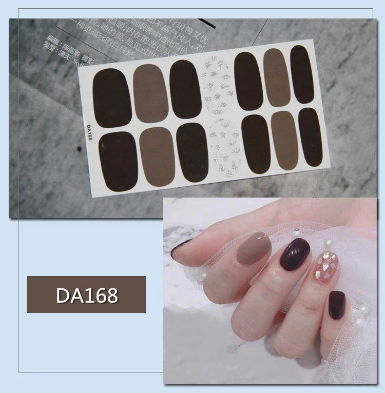 14 Tips Nail Art Full Cover Self Adhesive Nail Stickers Glitter Tips Wraps 3D Waterproof Nail Stickers Decals Manicure Supplies