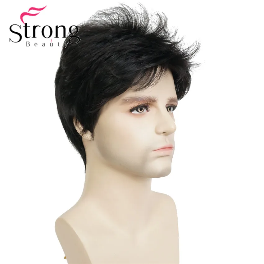StrongBeauty темно-коричневый парик мужские короткие синтетические волосы парики выбор цвета - Цвет: 2 Natural Black