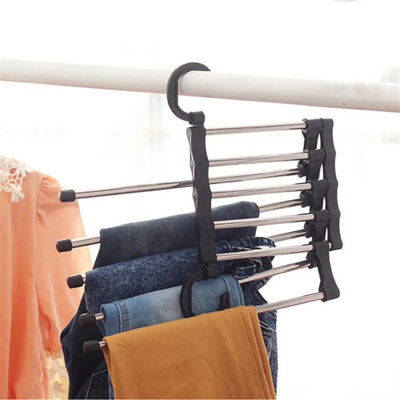 Hangers 5 in 1 Pant Rack Portable Multi-function Stainless Steel Pants Hanger Clothes Wardrobe Magic Hangers for Clothes Pants