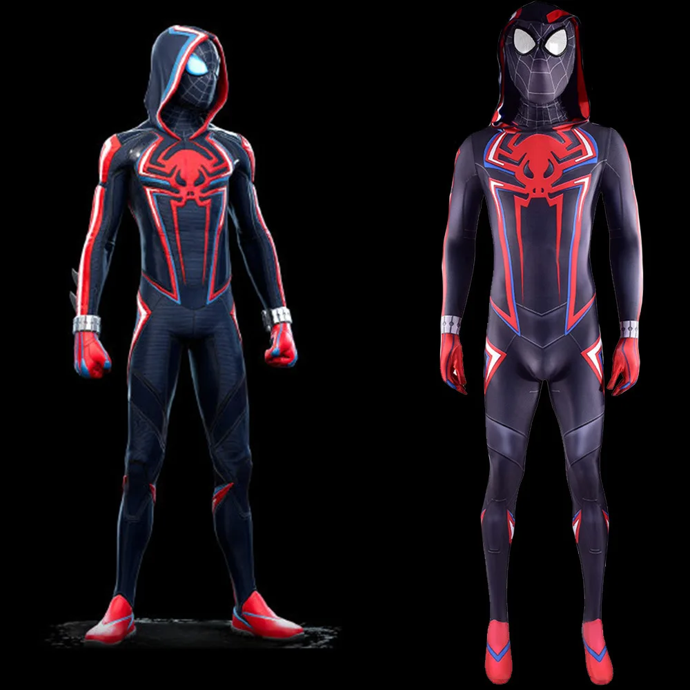 

PS5 2099 Spiderman Cosplay Superhero Miles Morales Costume Spider Boy Zentai Suits Spandex Bodysuit Halloween Costume Adult Kids