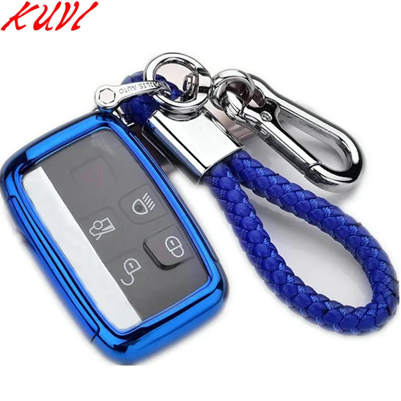 blue with keychain Мягкий чехол для ключей автомобиля из ТПУ для Land Rover A9 Range Rover Sport Evoque Freelander 2 Jaguar XE XJ XJL XF C-X16 V12 гитара F X Typ - Название цвета: blue with keychain