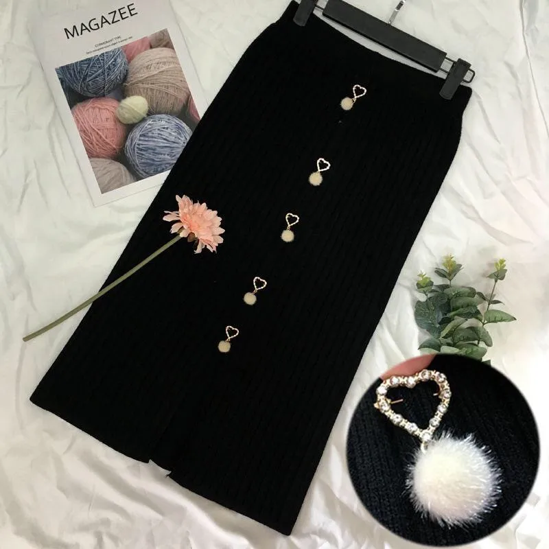 

High Waist Women Knitted Bodycon Skirt Elastic Autumn Winter Split Warm Knitted Straight Ribbed Long Skirt Office Pencil Clothes