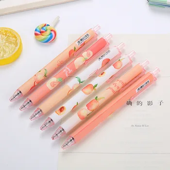

4 pcs/lot Kawaii Peach Press Gel Pen Cute 0.5 mm black Ink Signature Pens Promotional Gift Stationery School Supplies