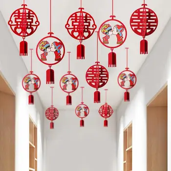 

12Pcs Chinese Style Xi Letter 3D Hollow out Cloth Pendant Hanging Wedding Craft Decoration