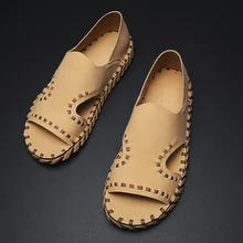 Мужской 39 s сандалии повседневные туфли ручной работы из кожи в римском стиле закрытых отверстий носок для Нескользящие туфли летние пляжные уличная мода