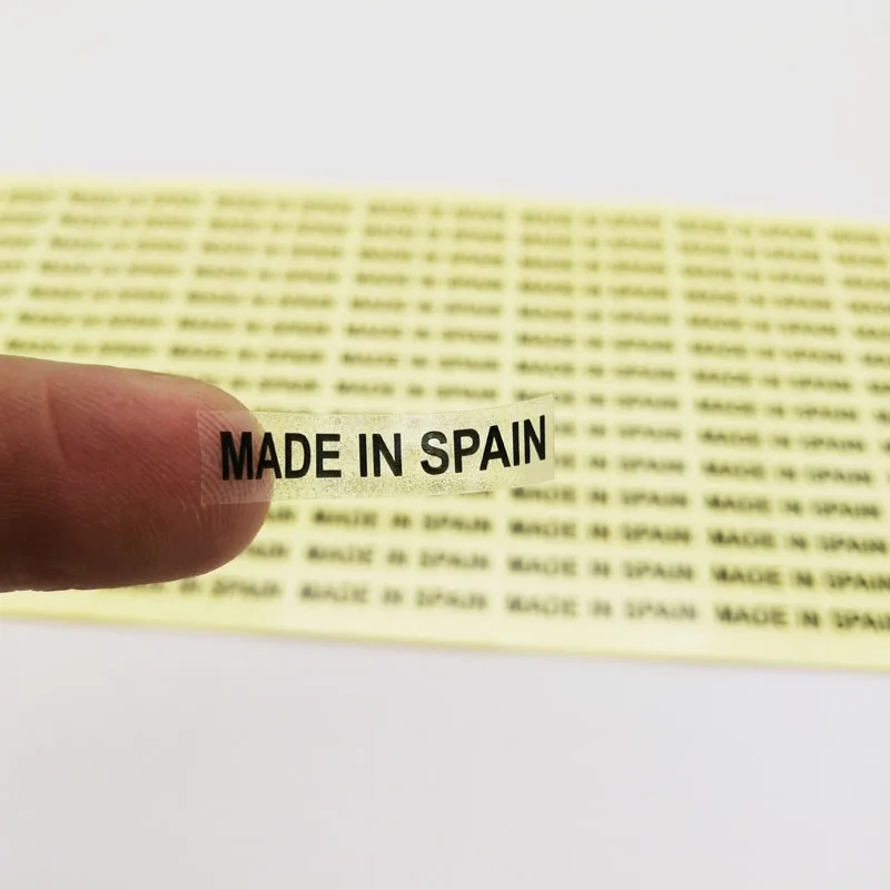 1000 Stück 6 x 28 mm, hergestellt in Frankreich/SPAIN/DEUTSCHLAND/RUSSLAND/ITALIEN, transparenter Aufkleber mit schwarzem Textdruck – Detail 6