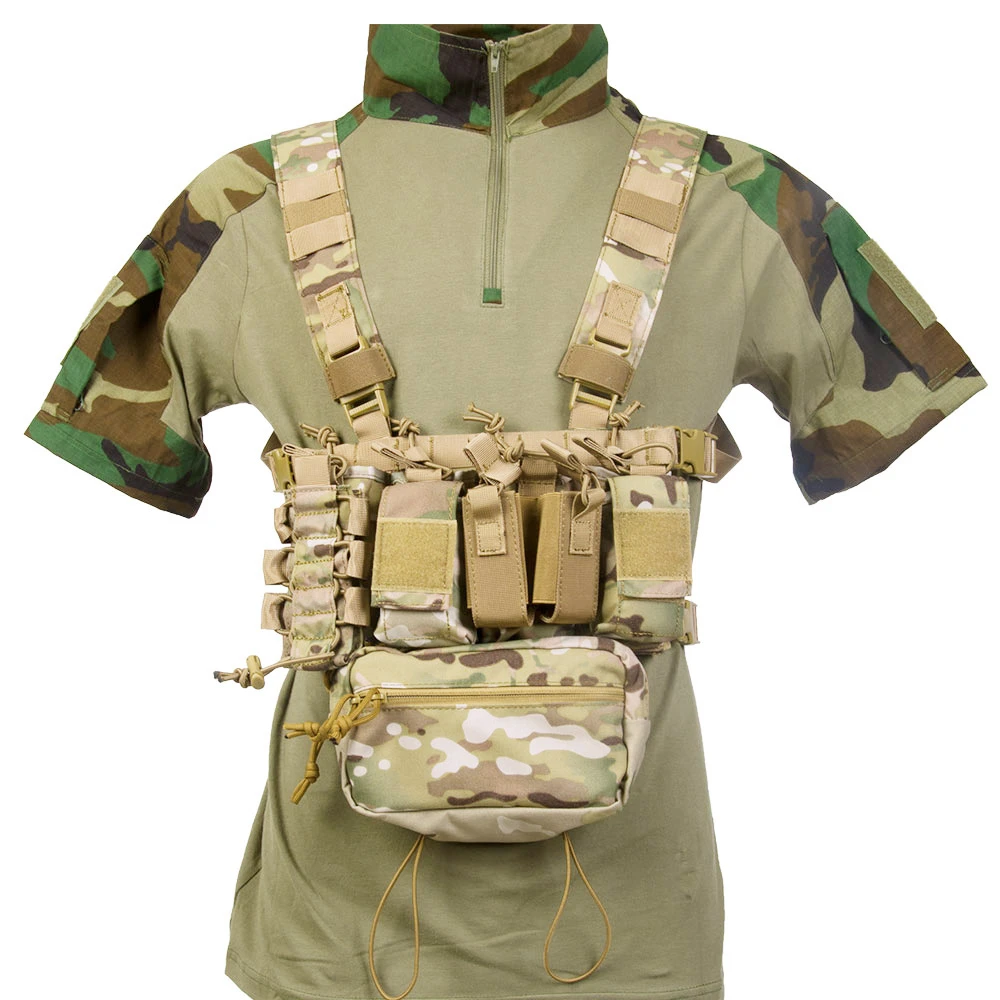 

Tactifans Hunting Vest Tactical Chest Rig With Sack Pouch Flapped GP Stuff M4 5.56 9mm MAG 500D Cordura Nylon Airsoft Paintball