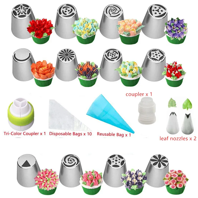 Кондитерские насадки для крема с кондитерским мешком из нержавеющей стали 27