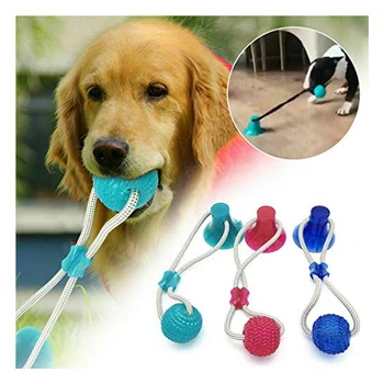 

Dog Molar Bite Multi-Function Interactive Ropes Toys Self-Playing Rubber Chew Ball Toy with Suction Cup Dropping Sucker