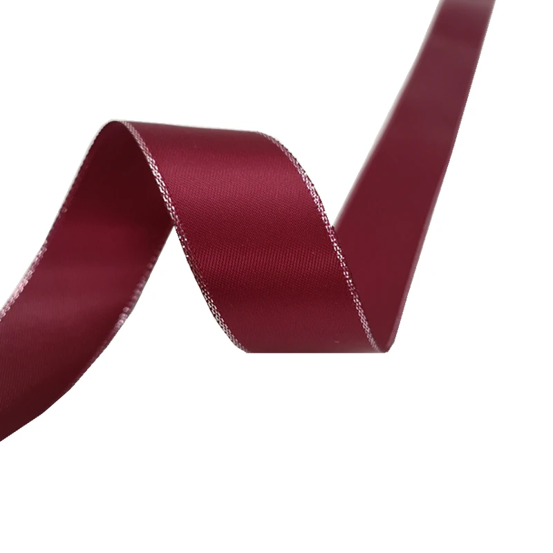 High-Quality Silver Metallic Edge Polyester Satin Ribbon for Gift Wrapping and Wedding Decoration, 5 Yards