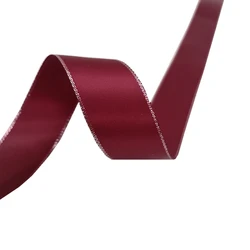 High - Quality Silver Metallic Edge Polyester Satin Ribbon for Gift Wrapping and Wedding Decoration, 5 Yards (Wine Red)