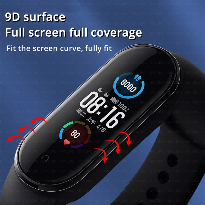 9D Protective Film Glass for Xiaomi Mi band 4 5 6 Full Cover for Mi band5 Smart Watchband Soft Screen Protector For Mi Band Case