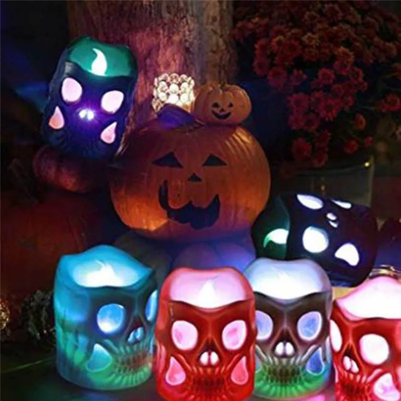 4Pcs Halloween Light Decoration Skull Candle Lamp Colorful Night Light Garland Led Light Luces Led Decoracion 35SEP103