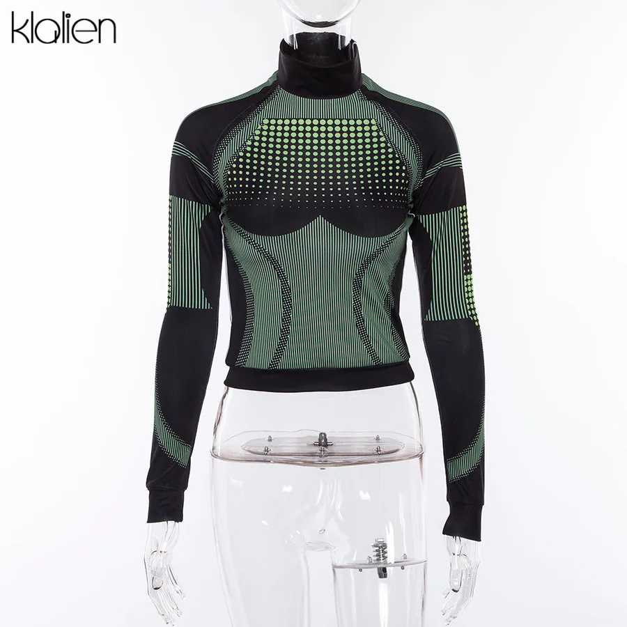Klanien Горячие koop Vrouwen базовые Топы Осень Зима Actief Dragen Slanke Lange mouw футболка populaire groen blauw wilde спортивный топ