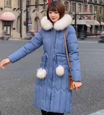 Light blue 30 Россия зимняя куртка Новое Женское пальто с капюшоном меховой воротник плотное теплое длинное пальто женское плюс размер верхняя одежда парка Женская OK311 - Цвет: Light blue