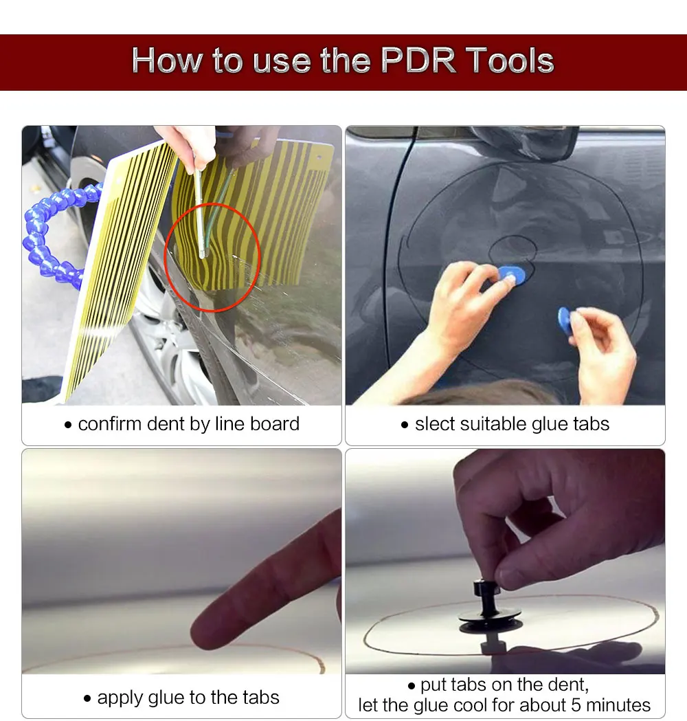 Инструменты PDR, безболезненные инструменты для удаления вмятин, Наборы инструментов для удаления вмятин, клеевые вкладки, ремонтные молотки, клеевые палочки, набор ручных инструментов