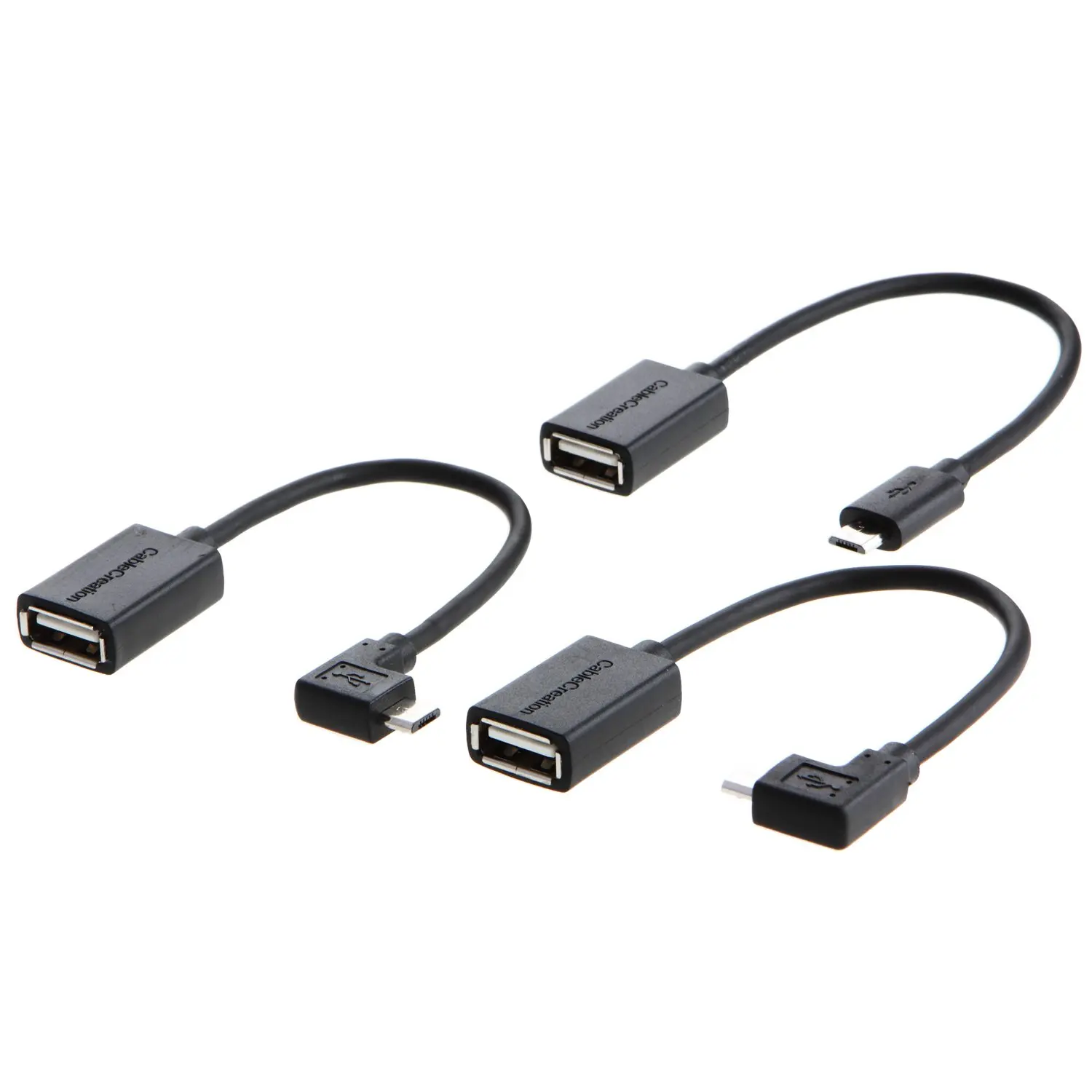3 шт. в упаковке) Кабель Micro B Male to USB 2,0 A Female OTG, ассорти микро-usb угол направления,(прямой, левый угол, правый угол
