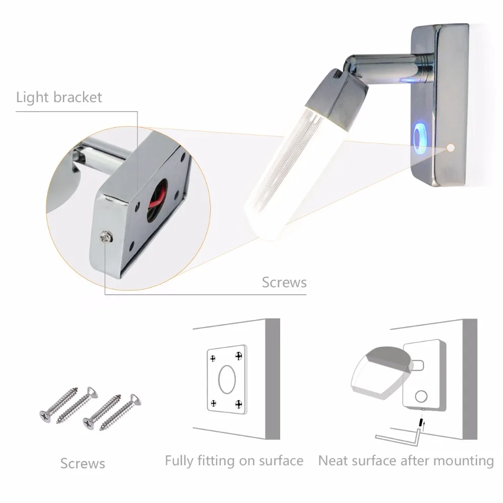  Flexible 3W LED Light Clip-on Bed Table Desk Study Reading Lamp With Switch For Camper RV Caravan B
