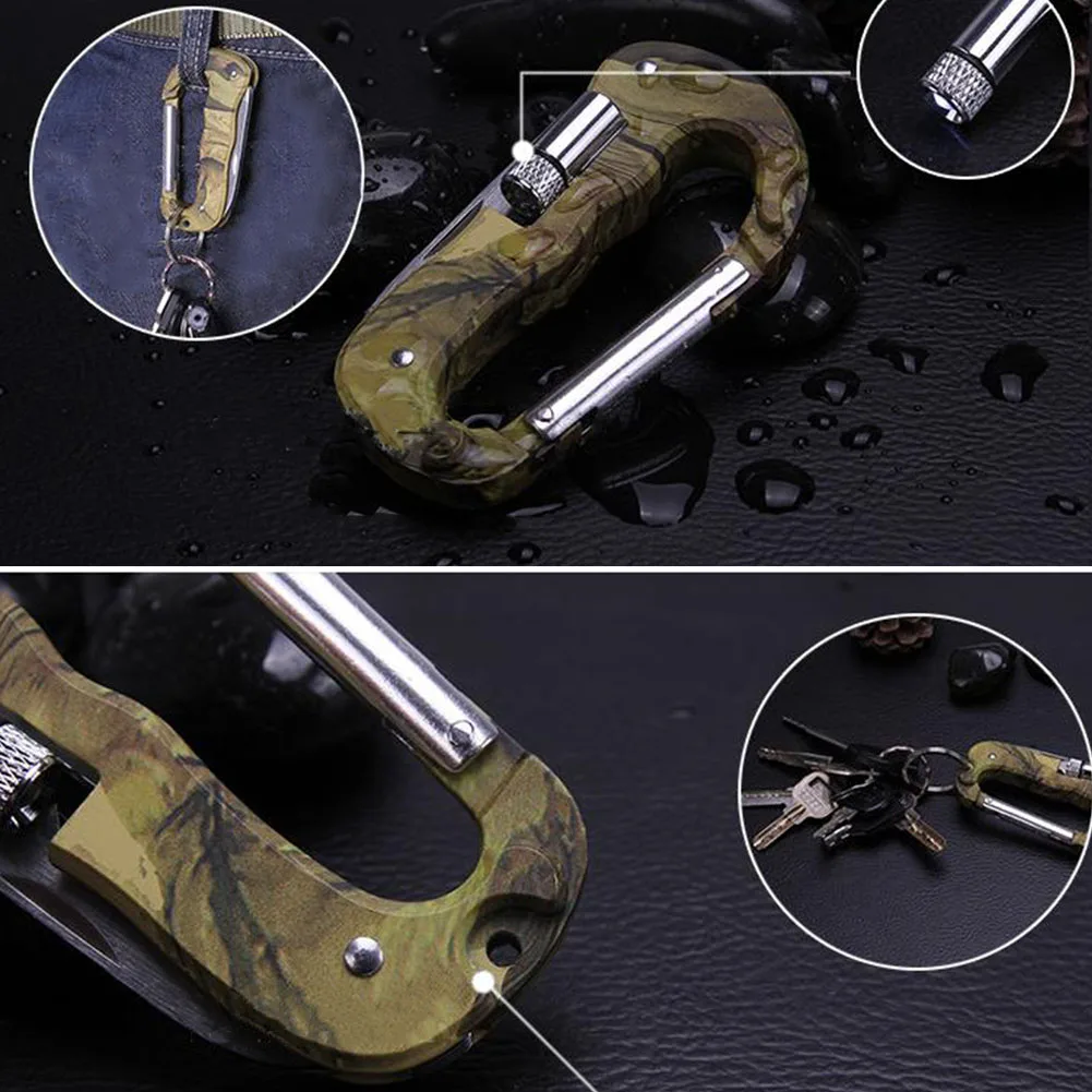 5 In 1 Hanging Mountaineering Buckle Outdoor LED Light Survival Kit With Pocket Knife Multifunction Gadgets Hook Stainless Steel