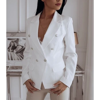

Women Solid Double Breasted Buttons Slim Casual Blazers Office Ladies Business Elegant England Style Long Sleeve Suits SJ4011U
