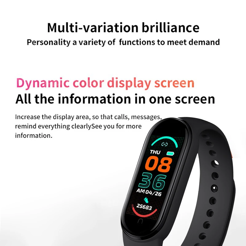M6 Smart Bracelet Heart Rate Blood Pressure Health Waterproof Watch Fitbit Colorful Screen Sport Wristband Fitness Tracker | Электроника