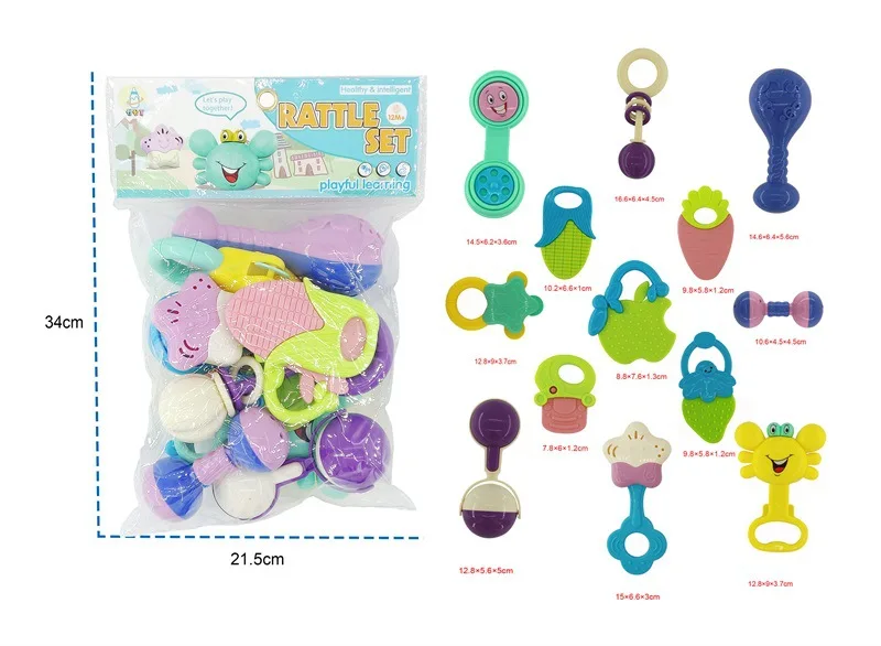 

Baby Teether Rattle Newborns Toy 0-12 Months Hand Starting Point Rattle 13 Pieces GIRL'S And BOY'S Hand Rattle