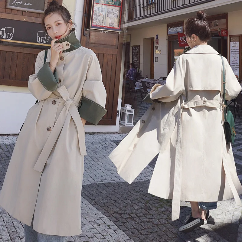 LANMREM Women's loose large size windbreaker coat with belt 2020 Autumn Korean style contrast color patchwork midi trench YJ804