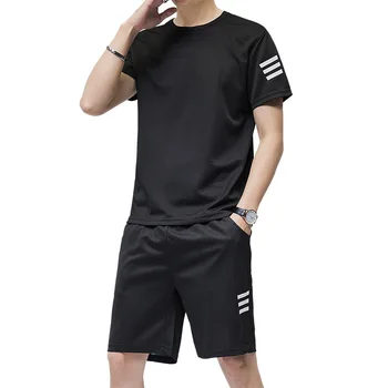 

Workout Clothes For Men Summer Casual Thin Tracksuit Striped T Shirts Crop Top Biker Shorts Sporting Suits Male Sweatpants 4Xl