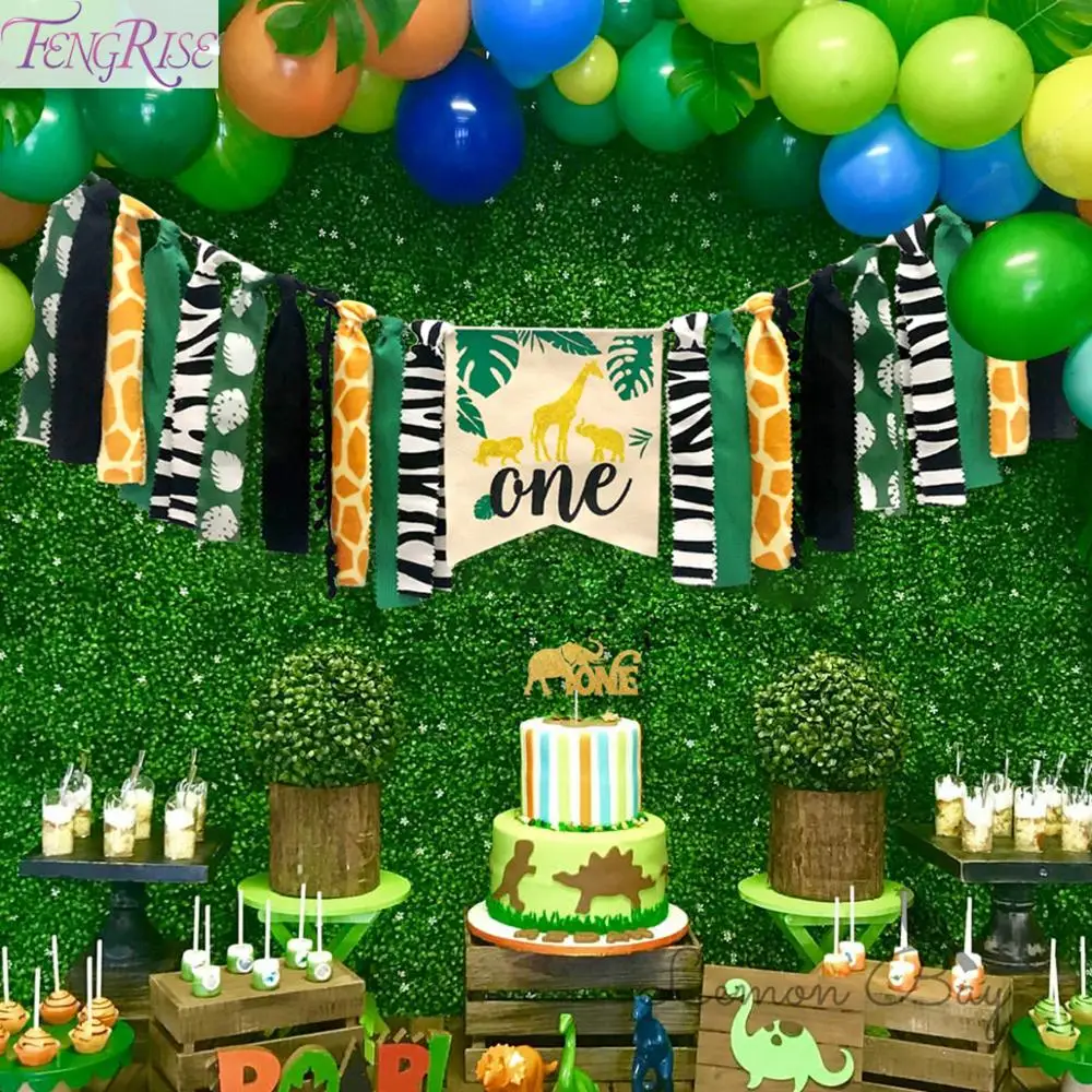 

FENGRISE 1st Birthday Party Decoration Kids Banner Hat Cake Topper Jungle Safari Birthday Party Supply Animal First Birthday Boy