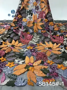 

Latest African Fabrics Flowers High Quality 2020 Nigerian Net Lace Fabric with Sequins Sequence Lace for Women Dresses