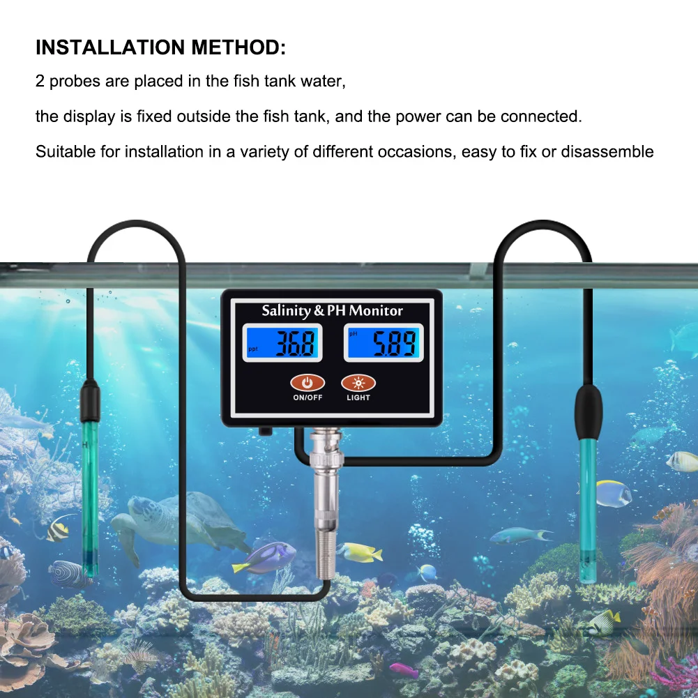 Онлайн РН& соленость монитор 2 в 1 рН метр и тестер солености для аквариума бассейн спа морской воды садоводства качество воды