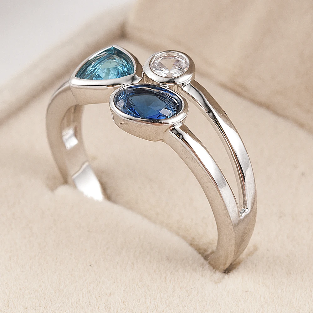 Новые модные милые серебряные обручальные кольца для женщин, глубокий синий кристалл, белый циркон кольцо, размер 6-10 кубического циркония, кольцо, ювелирные изделия