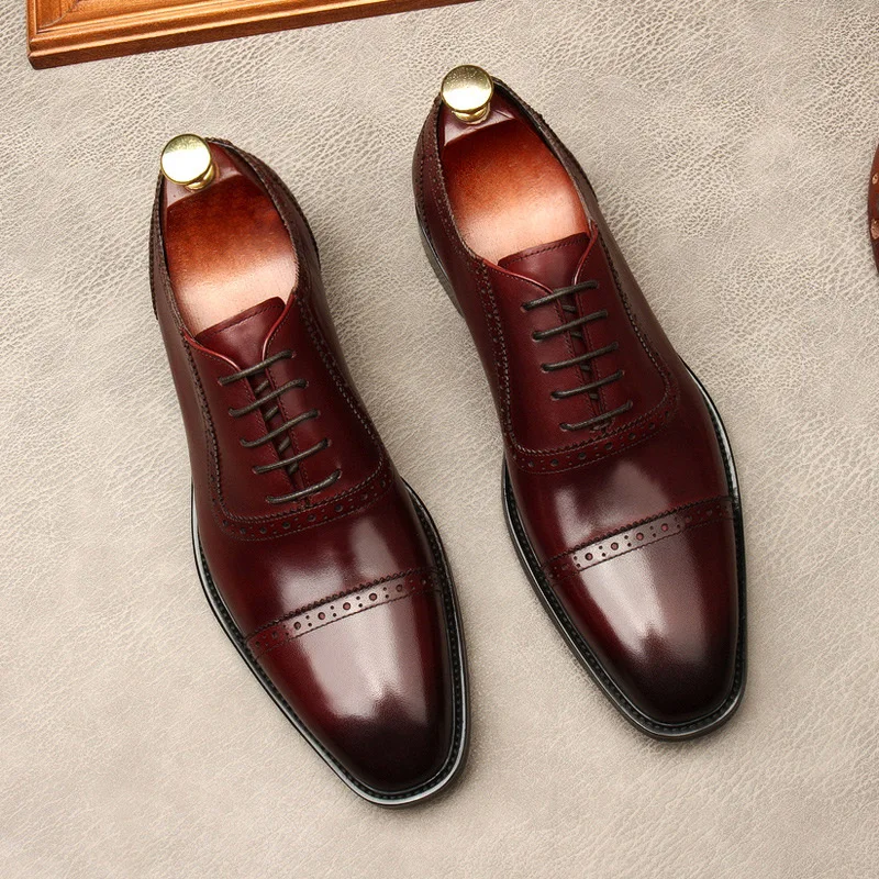 Мужская официальная оксфордская обувь Модные модельные туфли из натуральной