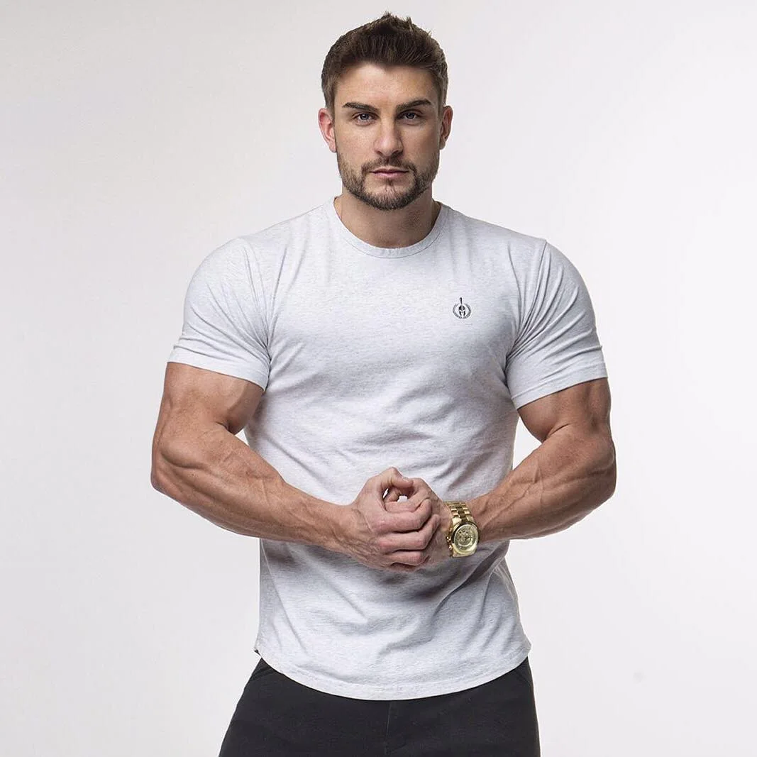 Muscle Dr. Европа и Америка братья рекламируют мужчин t Стиль Спорт Фитнес с коротким рукавом мужчин Slim Fit вырез лодочкой все-Хлопок T-s