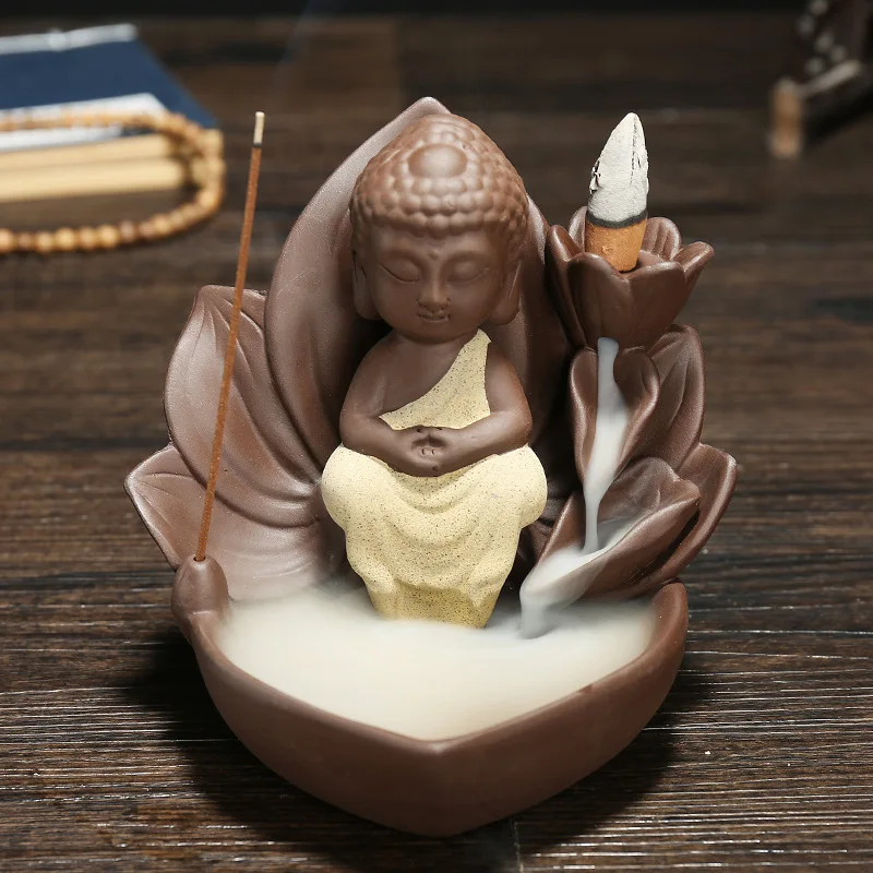 

Backflow Incense Burner Ceramic Lotus Western Three Holy Small Purple Sand Incense Burner Ornaments Home Decoration Anime Decor