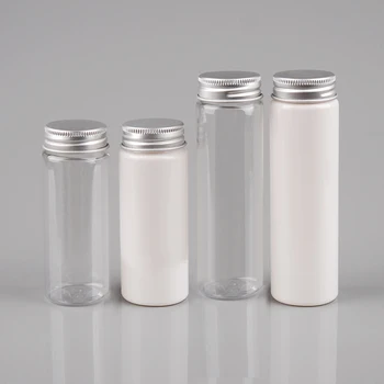 

50pcs 50ml 80ml clear white Empty Plastic Container With Aluminum Screw Lid Travel Container Packaging For Cosmetics