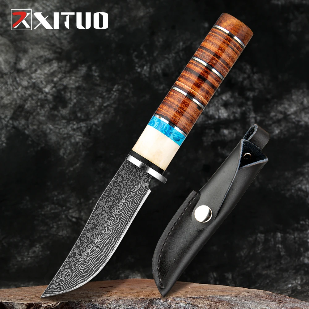 Фиксированный охотничий нож дамасский узор походный Карманный karambit ножи