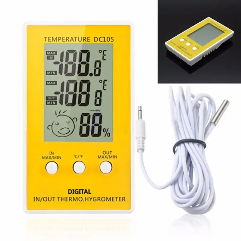 

Indoor Outdoor Digital LCD Humidity Thermometer Meter Probe Cable C/F-F1FBDrop ship