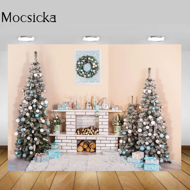 Mocsicka Christmas Living Room Backgrounds Christmas Tree Fireplace Garland Xmas Backdrop Decorations Newborn Photography Props Style-12