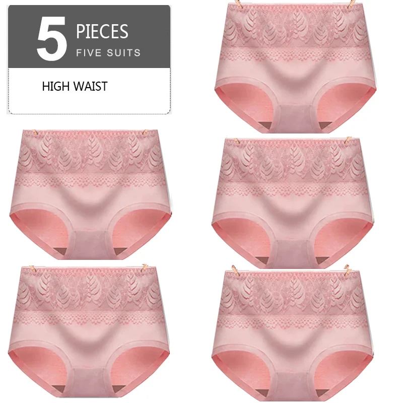 5PCS/Set High Waist Women Panties Pure Cotton Body Shaper Underwear Breathable Cute Briefs Sexy Lace Comfort Female Lingerie lace underwear Panties