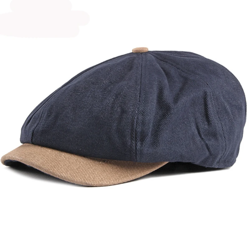 Navy Blue HT2885 берет, винтажный хлопковый берет, шапка в стиле ретро, восьмиугольная кепка Newsboy, весенне-Осенняя шапка художника, пестрый берет для мужчин и женщин - Цвет: Navy Blue