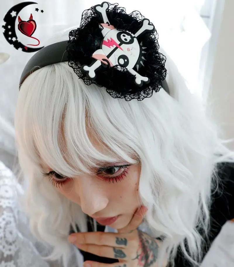 Готическая Лолита Темно кружево Скелет кошка Ободок на голову Головные уборы