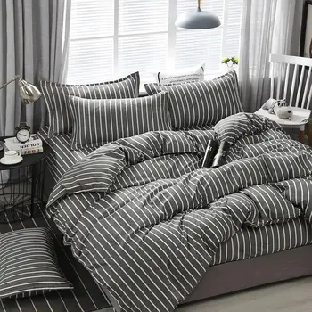 

Quality Brief Stripe Printing Textile Bedding Set Include Duvet Cover&sheets&pillowcases Comfortable Home Bed Set