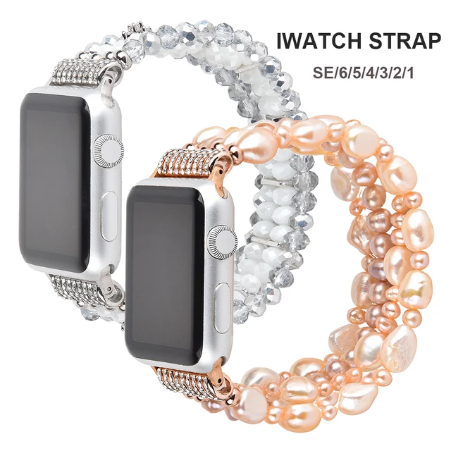 for Apple Watch Band, Pearl Bracelet Elastic Stretch Replacement Women  Girls iWatch Bands Strap for Apple Watch Series SE 8 7 6 5 4 3 2 1  42/44/45mm - Pink 