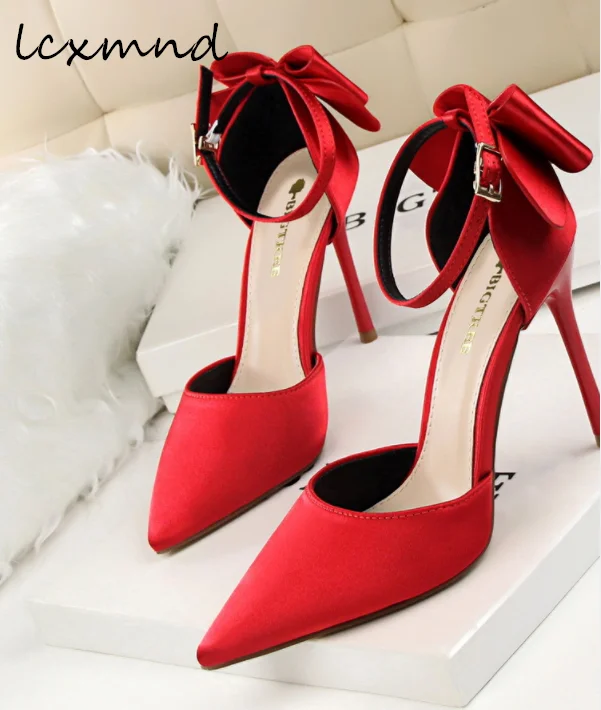 

Women's shoes 2019 stiletto high heel shallow mouth pointed satin hollow back bow with a fashion casual sexy ladies sandals a004