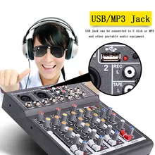 Mini Portable Audio Mixer with USB DJ Sound Mixing Console MP3 Jack 4 Channel Karaoke 48V Amplifier for Karaoke KTV Match Party