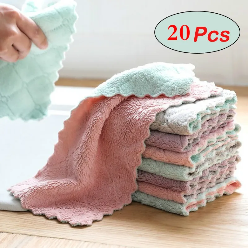 

20 pcs Is Cheaper Double-layer Absorbent Microfiber Kitchen Dish Cloth Non-stick Oil Household Cleaning Wiping Towel Kichen Tool