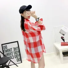 Платье для фотосессии, женское платье, стиль, корейский стиль, средняя длина, клетчатая рубашка, женская, летняя, толстая мм, свободная, плюс размер, длинный рукав, S